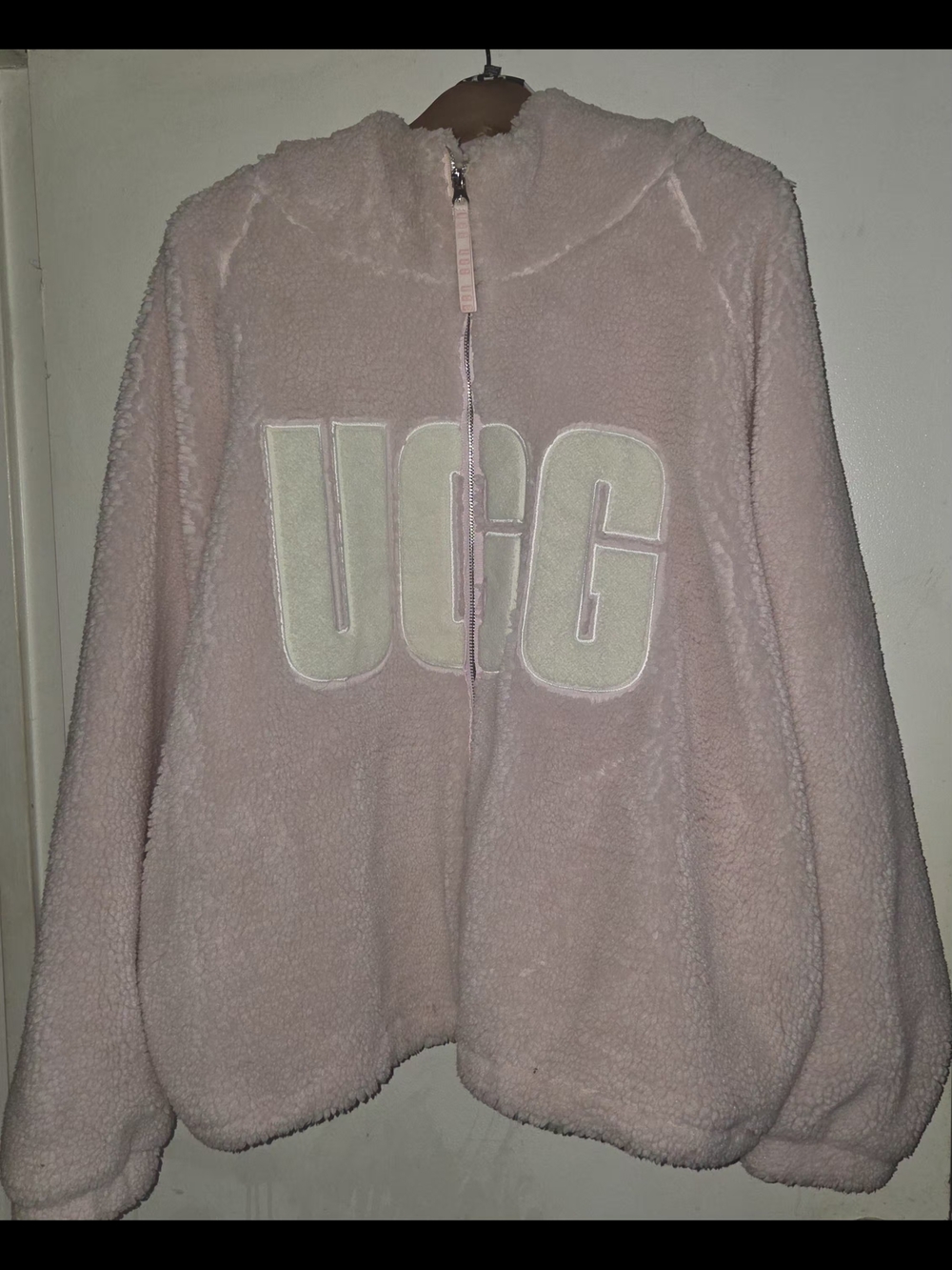 UGG Olympia Logo Plush Zip-Up Hoodie Jacket in Light Pink